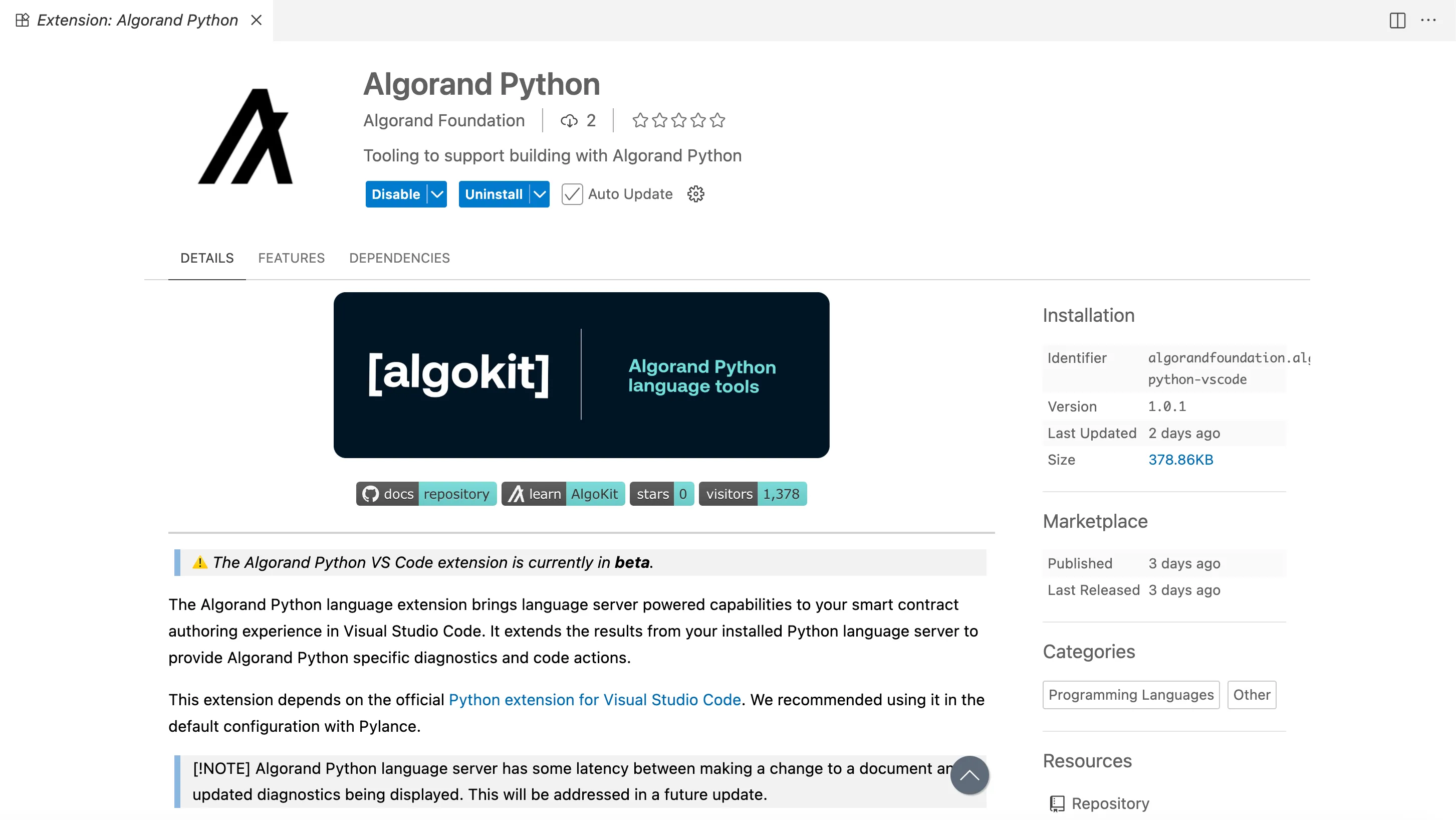 Algokit Python Language Server Installation Page